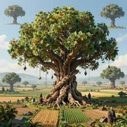 a beautiful hyperrealistic detailed 3 d render of a colossal death tree sucking life from farmland, by anton otto fischer, atey ghailan, by goya, unreal engine, octane render, gigantic, 3 d, brilliantly coloured, intricate, multiple angles, trending on artstation, volumetric lighting, hdr, polished, micro details, ray tracing, 4 k