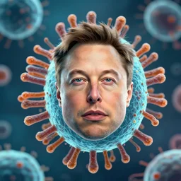 electron microscope image of a bacteria with the face of elon musk
