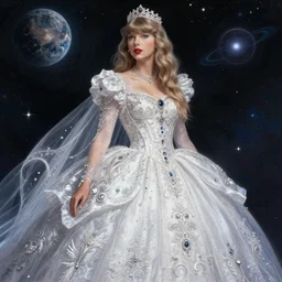 taylor swift as a princess of deep space, intricate, elegant, highly detailed, digital painting, artstation, concept art, smooth, sharp focus, illustration, art by frank frazetta, william mortensen, arny freytag