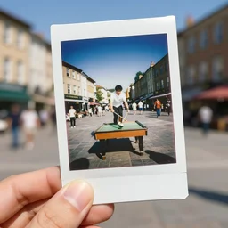 3 d 🎠 popping out of curved screen, town square, volumetric lighting, bokeh, creterion collection, shot on 7 0 mm, instax