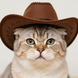 young cat wearing a brown cowboy hat | | cute - fine - face, fluffy, pretty face, key visual, realistic face, detailed, real life, fine details by stanley artgerm lau, wlop, rossdraws, james jean, andrei riabovitchev, marc simonetti, and sakimichan, trending on artstation