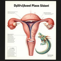 academic anatomical diagram poster of the reproductive system of a dragon