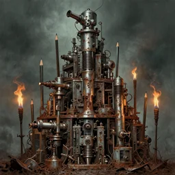 pencils of 1 1 horrifying chromed machines in tiers, all mainframe and medical, filthy, putrid rust dip by wayne d barlowe, torch light, muted colors, epic, hyper detailed, awe inspiring, award winning horror, hyper realism, cinematic