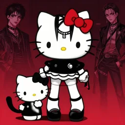Goth girl dressed in a hello kitty outfit, black and white cat next to it, by Stanley Artgerm Lau, WLOP, Rossdraws, James Jean, Andrei Riabovitchev, Marc Simonetti, Yoshitaka Amano, ArtStation, CGSociety,