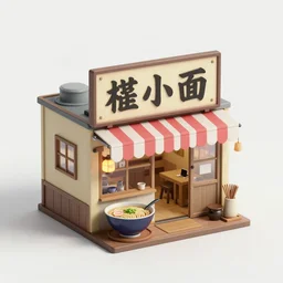 outside 3 quarter view of miniature very old ramen shop, studio gibli, hayao miyazaki, clean, octane render style, isometric view, trending on artstation, global illumination,