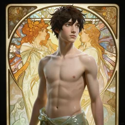 breathtaking, art by peter mohrbacher, unreal engine, liquid, art by alphonse mucha, photorealistic dramatic anime boy, by wlop, ugly art, stylized, black background, ufotable art style, glitch art, photorealistic dramatic anime girl