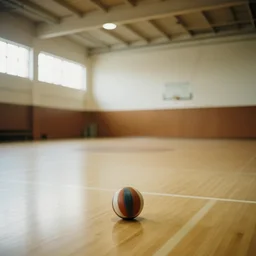 a empty sports hall. a ball is lying at the floor. slightly blurred
