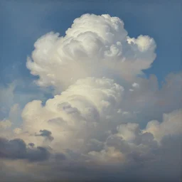 detailed oil painting of cumulus clouds, matte painting, intrincate, swirls, puff, god ray, volumetric render, octane, 4 k, triangular composition
