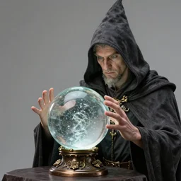 wizard in a hooded cloak gazing into a crystal ball, high details, intricately detailed, by vincent di fate, artgerm julie bell beeple, inking, 3 color screen print, masterpiece, trending on artstation, cinematic composition, dramatic pose, sharp, details, hyper - detailed, hd, 4 k, 8 k
