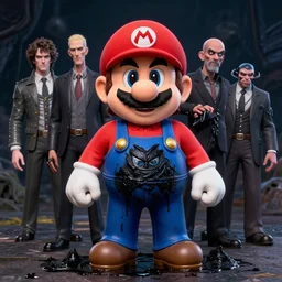 portrait of super mario wearing evil black oily tar by hr giger, greg rutkowski, luis royo and wayne barlowe, 8 k