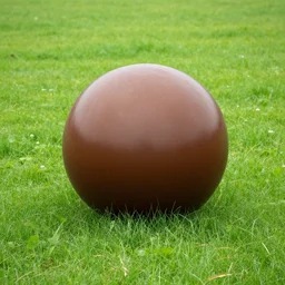 big brown ball in the middle of a grassy clearing