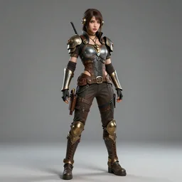 professional full length photograph of a beautiful female dieselpunk warrior.  Extremely detailed. 8k