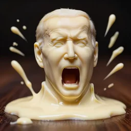 terrified out of white chocolate made Joe Biden, melting, yelling for help