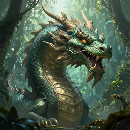 Beautiful 28mm macro headshot of a A very very huge massive giant Chinese water dragon middle of a jungle, fantasy art, in the style of greg rutkowski, illustration, epic, fantasy, intricate, hyper detailed, artstation, concept art, rim lighting, elder scrolls, unreal, smooth, sharp focus, ray tracing