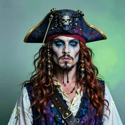 grim-hatter, professional photoshoot, pirate on the black pearl, neochrome acid colors