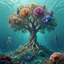 tree of life on a hill, creatures infusion digitaltransformation images underwater astrophotography madewithunity luscious contemporaryart kaur fractal submerged [... ] natgeo fractal apocalyptic illustration groundwater venetian