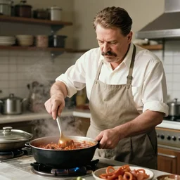 Beautiful Food photography of Joseph Stalin Joseph Stalin in the kitchen making Gulash