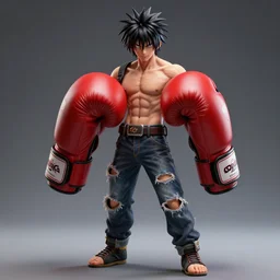 demon hero ,boxing gloves,worn pants ,ArtStation, studio trigger anime,studio trigger style,studio trigger art,face in the style of Yusuke Murata,CGSociety,full length, exquisite detail, post-processing, masterpiece, volumetric lighting, cinematic, hypermaximalistic, high details, cinematic, 8k resolution, beautiful detailed, insanely intricate details