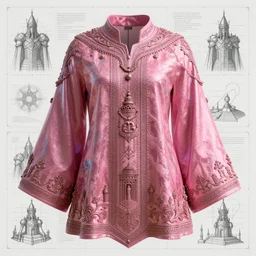 epic medieval kingdom, art by den beauvais and rudolph belarski and thomas kidd, trending on artstation, iridescent pink lighting product view blueprint, narrative realism, featured on artstation, unreal engine 5, brocade