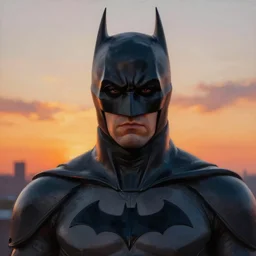hyper realistic portrait of batman at sunset, sony a7r3 35mm, painting by John berkey n-4