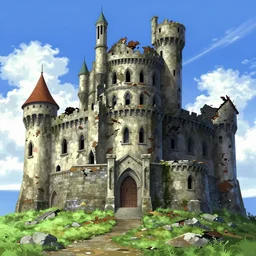 ruined castle in the style of kentaro miura, 4 k, 8 k, absolute detailing of even the smallest details and particles, beautiful shadows, beautiful drawing