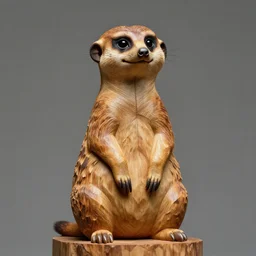detailed wood sculpture of a heroic meerkat