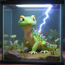 consept art angry gecko sitting inside a terrarium, soft lightning, 8 k resolution, rtx, artstation trending