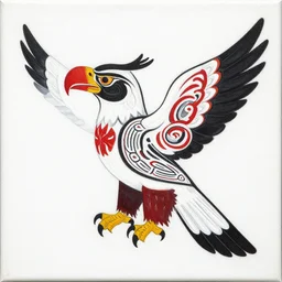 Haida Native Eagle Painting, White Red and Black, White Canvas Background