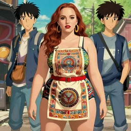 a beautiful plus sized model japanese natalie portman, alluring plus sized model, wearing mayan leotard with elegant mayan apron overalls, street fashion hip hop style with mayan patterns, aztec street fashion, gapmoe yandere grimdark, trending on pixiv fanbox, painted by greg rutkowski makoto shinkai takashi takeuchi studio ghibli, akihiko yoshida