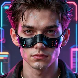 detailed guy with mask made in persona style highly detailed, fragile looking, high quality, 8k, smooth, art, art, detailed face, sharp focus, beautiful scene, neon, handsome detailed face, leds, color, cyberpunk, colorful neons border