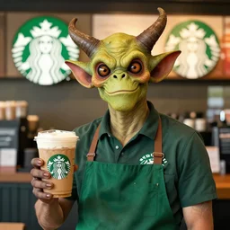 The Demogorgon, employee of the month at Starbucks, very detailed, portrait, digital artwork, 8k.