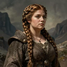female dwarven noblewoman, chubby short stature, braided intricate hair, by frank frazetta