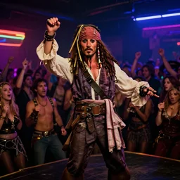 a still of jack sparrow dancing in the crowd in a rave dark club neon in the godfather ( 1 9 7 2 ),