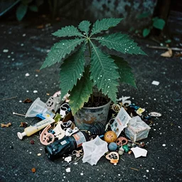 “analogue moody details photo of plant made of garbage and body parts”