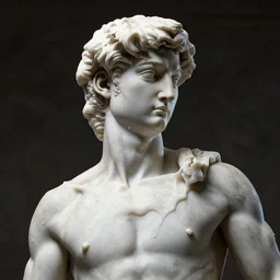 half body man made out of marble with face disintegrating and melting, dramatic lighting, sharp, highly detailed, octane render, cinematic