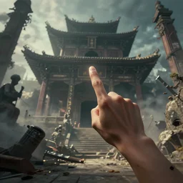 point the finger, blame the other, watch the temple topple over.,, tool, trending on artstation, cinematic