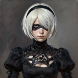 Portrait of 2B from Nier Automata, oil painting by Jean-Joseph Benjamin-Constant
