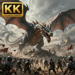 a beautiful digital artwork depicting a battle between a dragon and an army of soldiers, apocalyptic, intense, artstation, matte painting, concept art, contrast, 4 k, very detailed