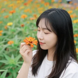 flowerheaded girl in flowerfield