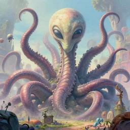giant ancient alien tentacles artwork by walt disney, pastel colors, detailed background, extremely detailed, octane rendering, sharp focus, volumetric light, particles, unreal engine 5