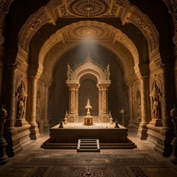 ancient tunnel, sacrificial dais, exquisite, volumetric lighting, 8 k octane beautifully detailed render, post - processing, extremely hyper - detailed, intricate, epic composition, cinematic lighting, masterpiece, trending on artstation, stunning art by caravaggio, by bakshi, beautiful cinematic light
