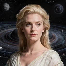 portrait of the powerful empress of the solar system in the style of anna dittmann and in the style of donato giancola. glowing, ornate and intricate linework, sharp focus, depth of field, stunning, dynamic lighting, ultrafine and hyperdetailed.