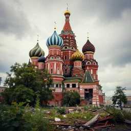overgrown moscow in ruins, highly detailed, 4k, HDR, award-winning, artstation, octane render
