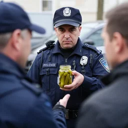 police interrogating jar of pickles