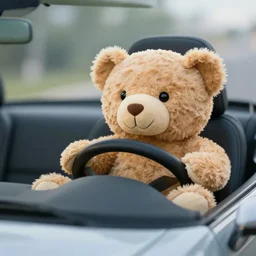 teddy bear driving car
