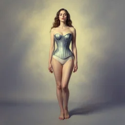 a full body portrait of a woman on corset painted by rob gonsalves, surrealistic, good light, magical atmosphere.