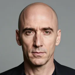 portrait of bald nicolas cage neutral expression face straight on headshot even lighting no hair