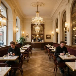 interior of a grand cafe, wide angle, serge marshennikov, jeremy lipking, joseph todorovitch