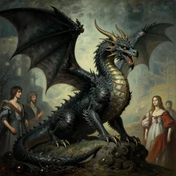 A majestic gothic Lovecraftian dragon, by Francisco de Goya, by Caravaggio, by Salvador Dali, masterpiece, oil on canvas, concept art, matte painting, trending on artstation, top on pixiv, cinematic composition, dramatic scene, beautiful lighting, sharp, high details, astrophotography, no frames, 8K