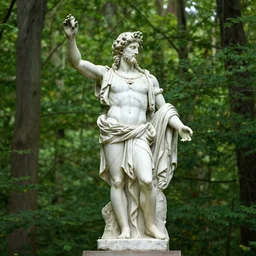 Dionysus statue in forest